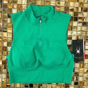 NWT Spyder Active Women’s Ribbed Cropped Zip-Up Active Top~Large~Green ~$48
